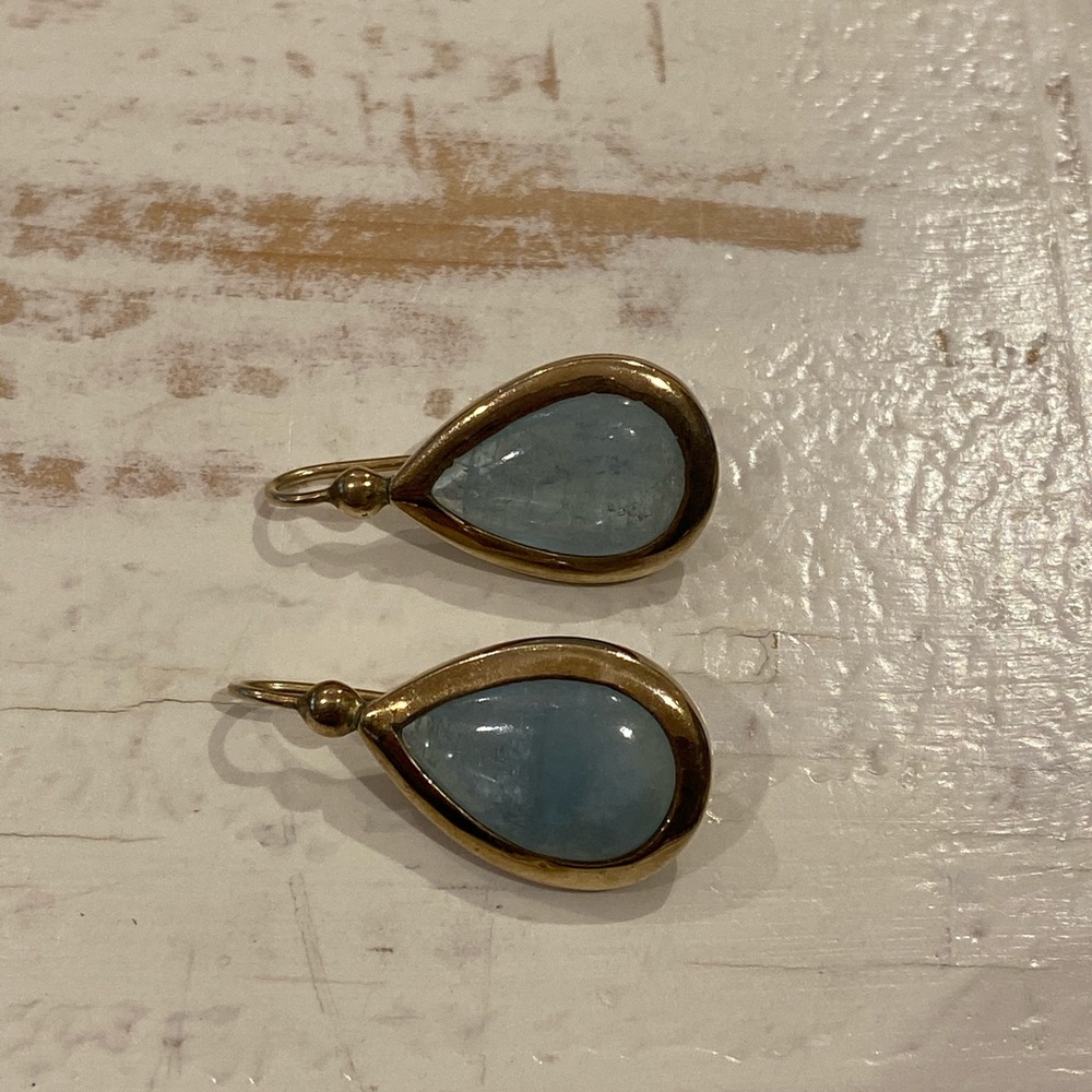 🍀 Gold & Blue Topaz Drop Earrings
